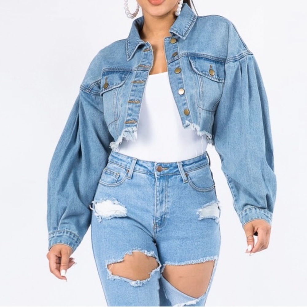 Balloon Sleeve Denim Jacket - Size S NWT